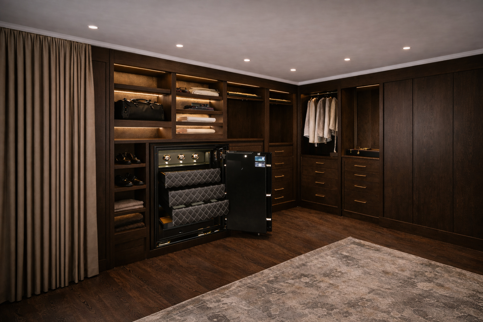 A picture of a built in safe in a high-value house.