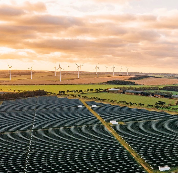 wind turbines and solar panels