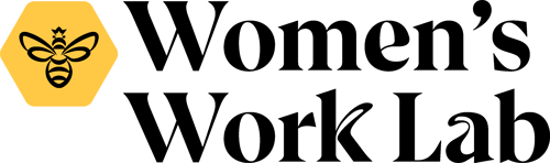 Women's Work Lab logo, black text with a cartoon bee to the left.