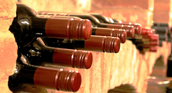 bottles of wine stored in a cellar